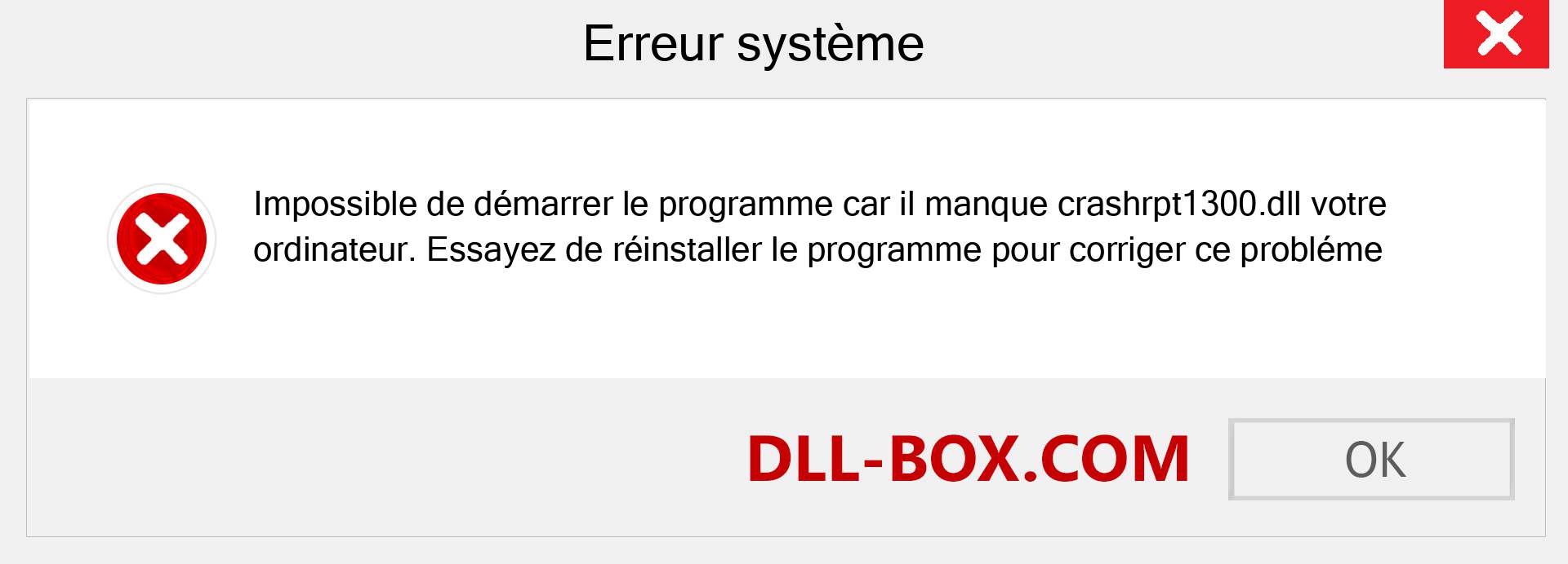 Le fichier crashrpt1300.dll est manquant ?. Télécharger pour Windows 7, 8, 10 - Correction de l'erreur manquante crashrpt1300 dll sur Windows, photos, images